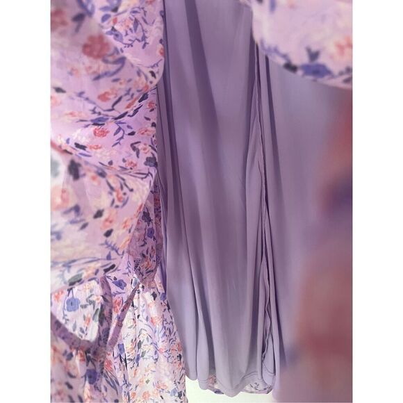 ADYSON PARKER Floral Tiered Puff Long Sleeve Dress In Strawberry Cream Combo NEW - Picture 6 of 8